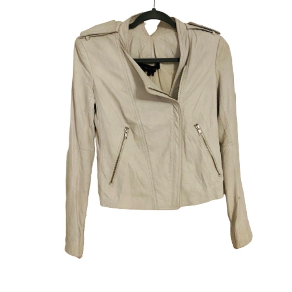 Theyskens' Theory | Chic Cream/ Off White Leather Jacket w/ Zippered Sleeves